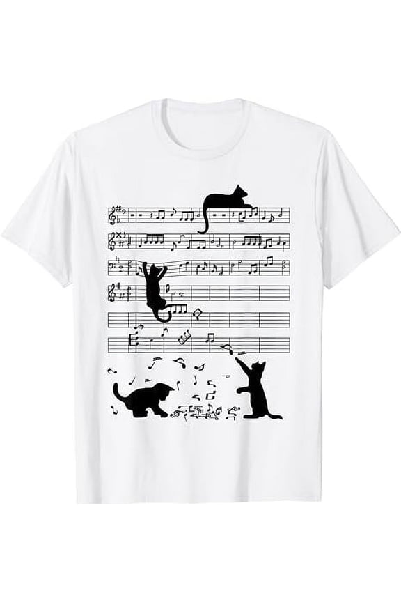 Cute Cat Kitty Playing Music Note Clef Musician Art T-Shirt