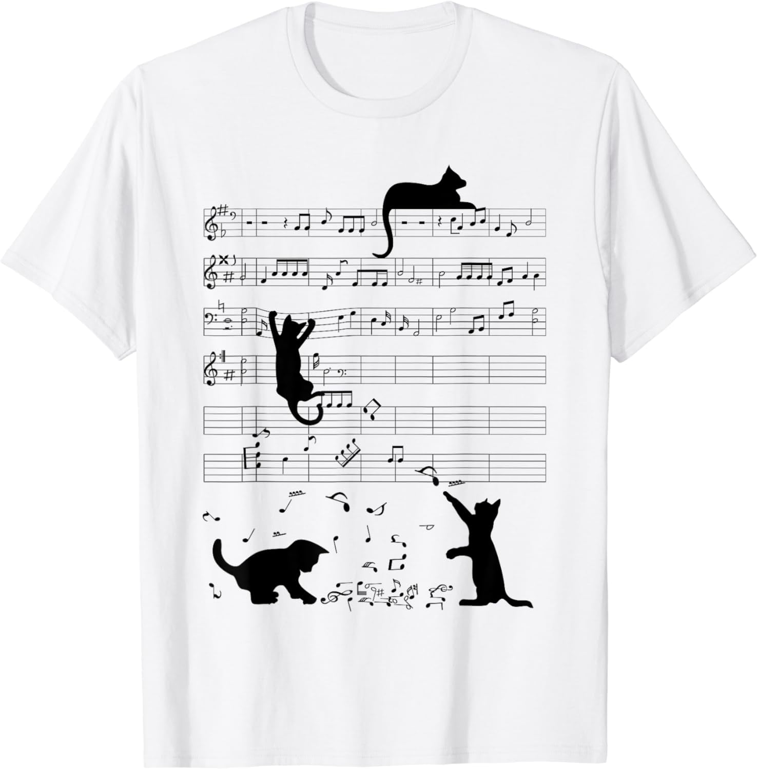 Cute Cat Kitty Playing Music Note Clef Musician Art TShirt