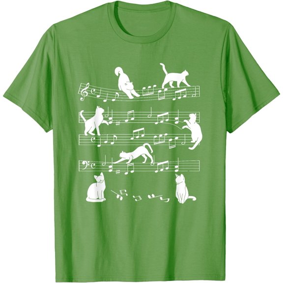 Cute Cat Kitty Playing Music Note Clef Musician Art Unisex T-Shirt for Men Women Kids Toddler,Lime Color,Size YXS