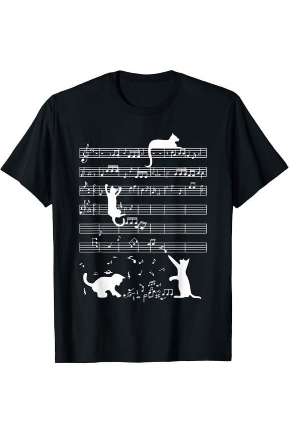 Cute Cat Kitty Playing Music Note Funny Clef Musician Art T-Shirt
