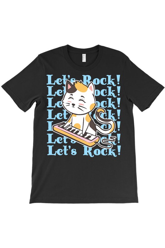 Cute Cat Let's Rock! Kitty (1), Animal Music Pun - Premium Fabric G13713 Unisex T-Shirt, Up to Size 5XL