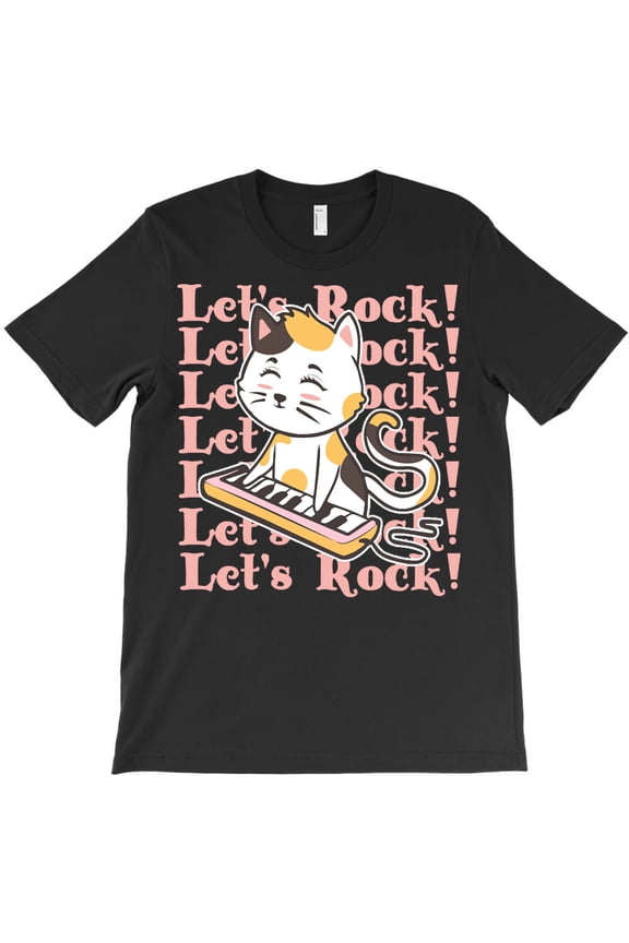 Cute Cat Let's Rock! Kitty, Animal Music Pun Graphic - Makes a Great Gift G13708 Unisex T-Shirt, Up to Size 5XL