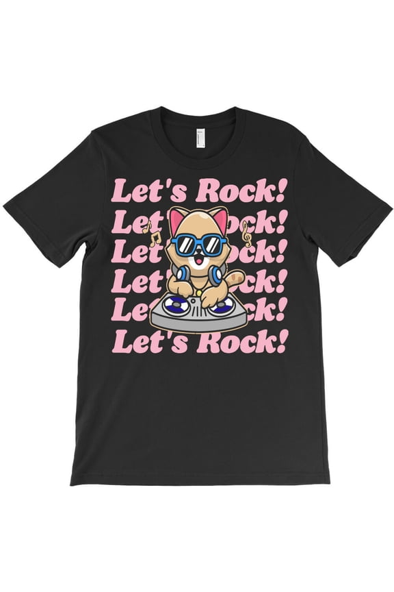 Cute Cat Let's Rock! Kitty Gift, Animal Music Pun - High Quality G13763 Unisex T-Shirt, Up to Size 5XL
