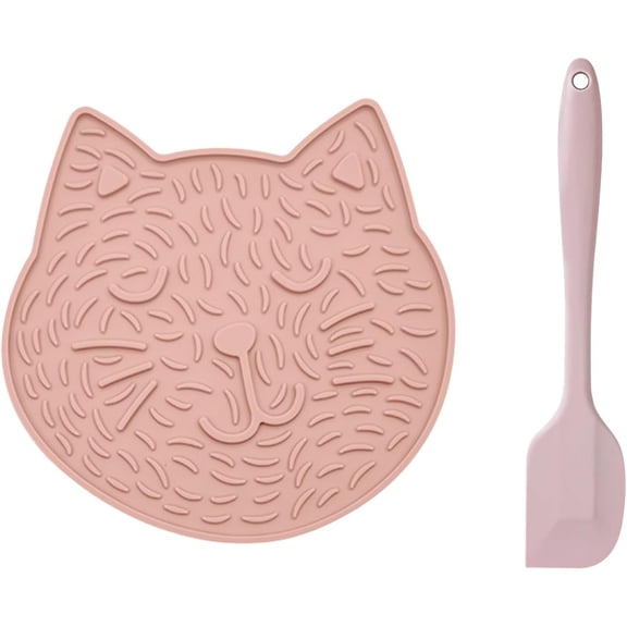 Cute Cat Lick Mat for Boredom and Anxiety Relief, Licking Mat for Dogs and Cats, Dog Peanut Butter Lick Pad for Bathing Grooming, Avoid Overfeeding, with One Scraper, Mooipur