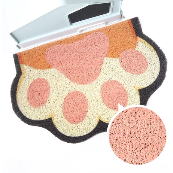 Cute Cat Litter Mat 24”x16”, Litter Box Mat, Litter Trapping Mat, Soft on Kitty Paws, Easy Clean, Anti Slip, Pet Accessories, Door Floor mats - Grey Pink