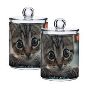 Cute Cat Look From Broken Glass Translucent Plastic Cans Storage Canisters with Lid Set of 2