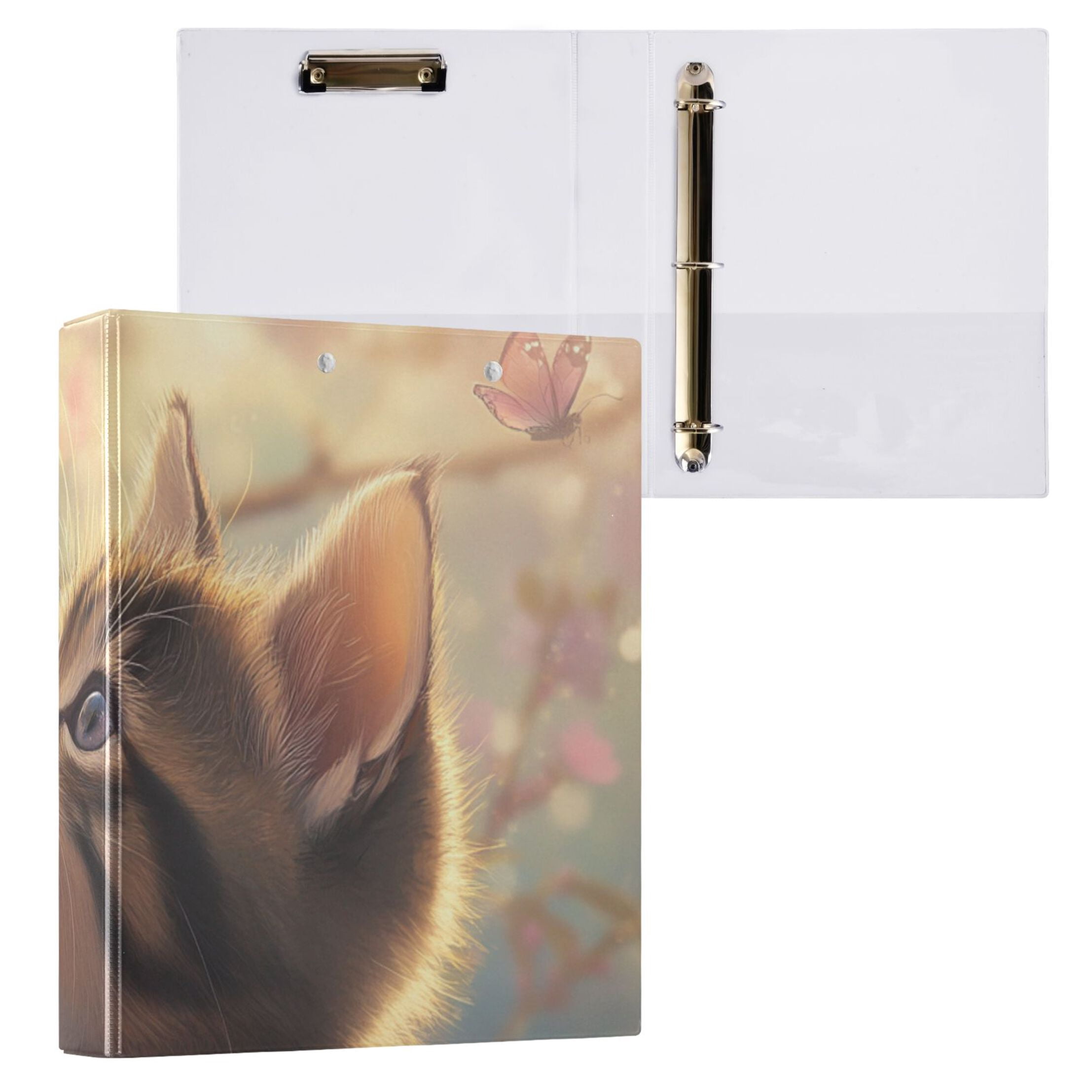 Cute Cat Looking at Butterflies Round Ring Binder 3 Rings 1.5" Capacity ...