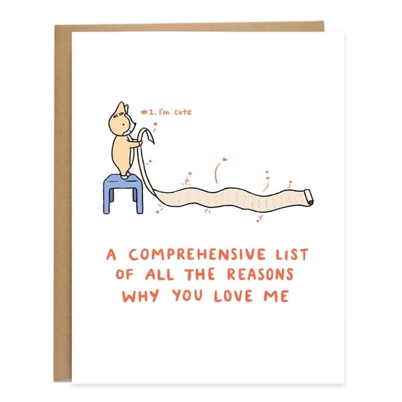 Cute Cat Love Card  "A Comprehensive List of All the Reasons Why You Love Me"  Blank Inside, Envelope Included  Perfect for Pet Lovers and Cat Owners