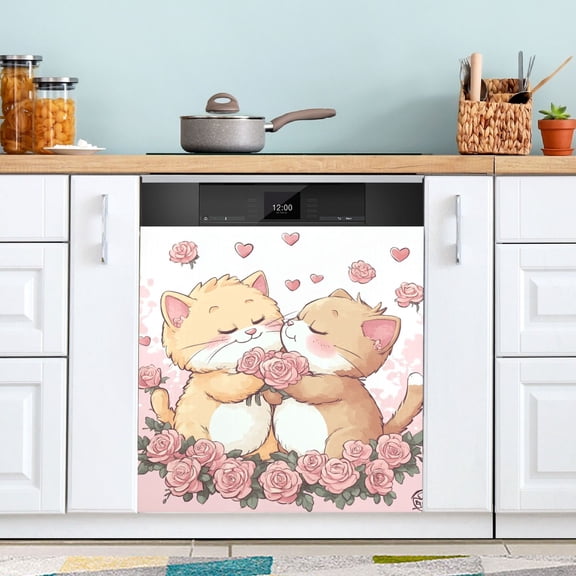 Cute Cat Lover Dishwasher Magnet Cover for Washers Fridge Panel Decal 23"W x 26"H Inch