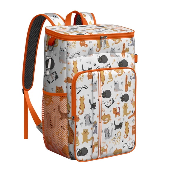 Cute Cat Lovers Pattern Backpack Cooler – Leakproof Insulated Lunch Bag for Road Trips, Camping, and Picnic
