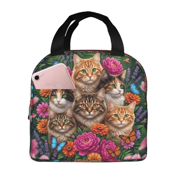Cute Cat Lunch Bag Reusable Zipper Closure Leakproof Insulated Cats Lunch Box Cooler Tote Bag Food Container Snack Bag