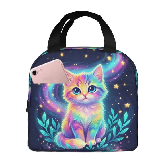Cute Cat Lunch Bag Reusable Zipper Closure Leakproof Insulated Cats Lunch Box Cooler Tote Bag Food Container Snack Bag