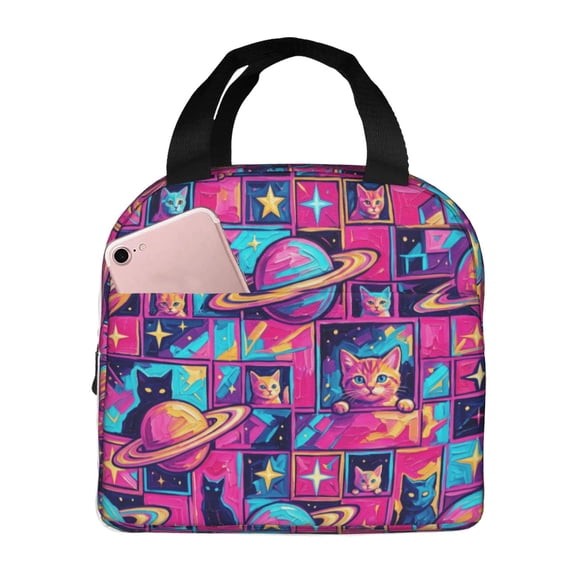 Cute Cat Lunch Bag Reusable Zipper Closure Leakproof Insulated Cats Lunch Box Cooler Tote Bag Food Container Snack Bag
