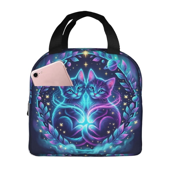 Cute Cat Lunch Bag Reusable Zipper Closure Leakproof Insulated Cats Lunch Box Cooler Tote Bag Food Container Snack Bag