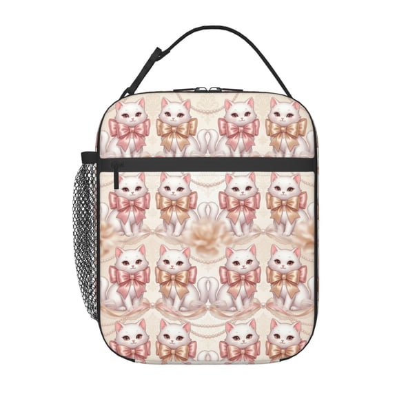 Cute Cat Lunch Bag Zipper Closure Leakproof Insulated Lunch Box Cooler Tote Bag Food Container Snack Bag
