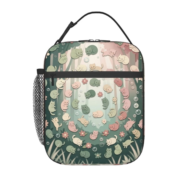 Cute Cat Lunch Bag Zipper Closure Leakproof Insulated Lunch Box Cooler Tote Bag Food Container Snack Bag