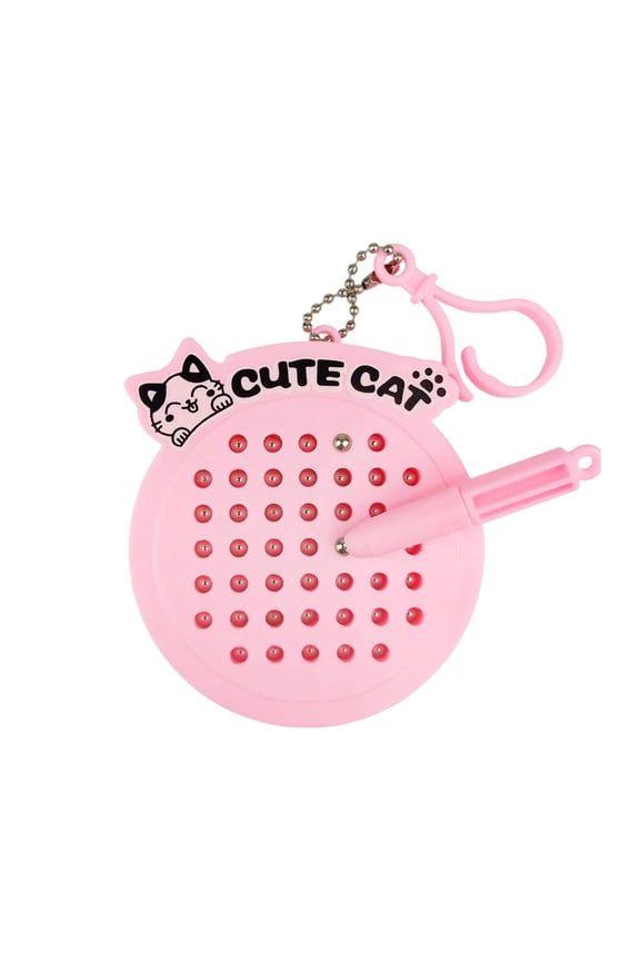 Cute Cat Magnetic Bead Maze Keychain, Mini Drawing Board and Fidget Toy for Stress Relief, Pink Color Portable Travel Activity