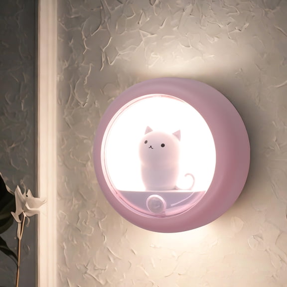 Cute Cat Magnetic Motion Sensor Night Light Rechargeable Dimmable Warm White LED Wall Lamp for Bedroom Hallway Stair Kitchen Bathroom
