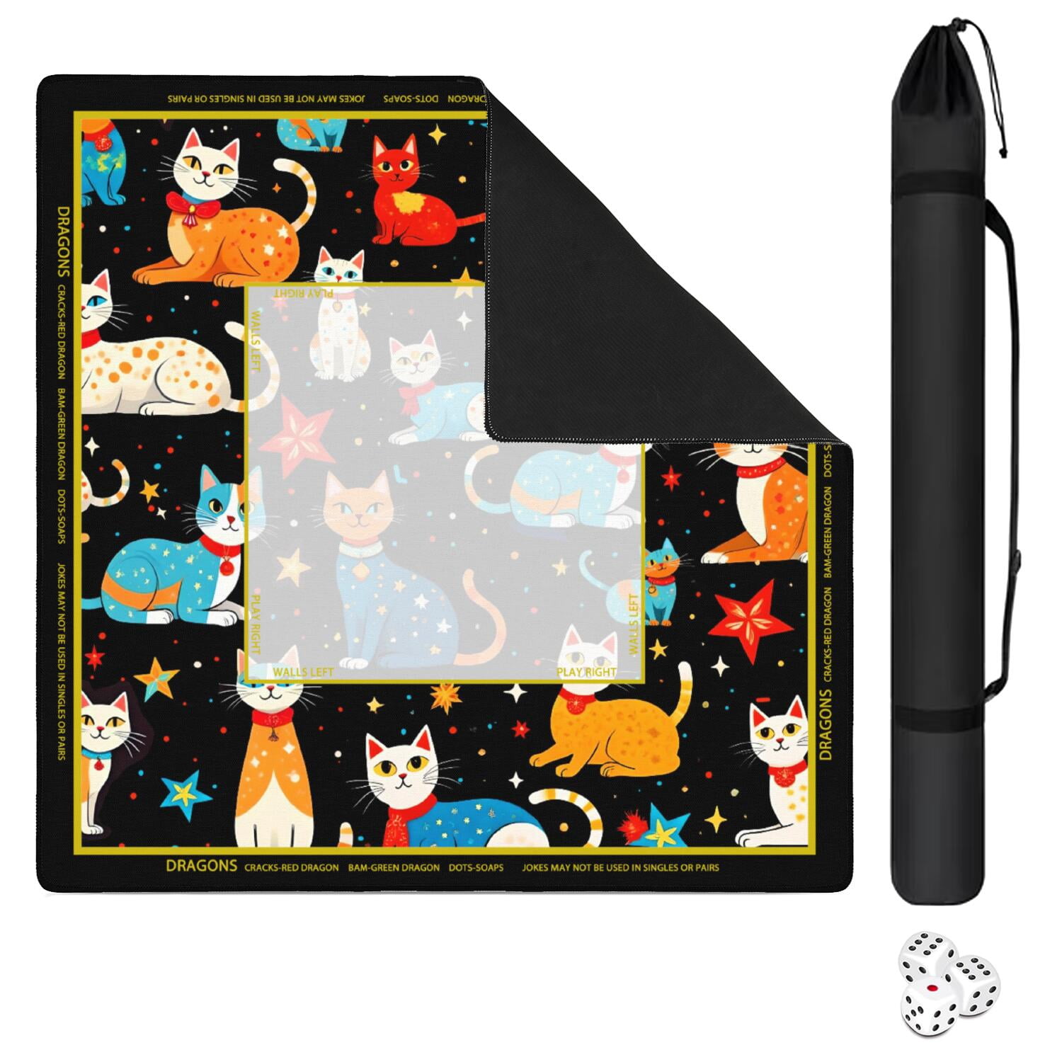Cute Cat Mahjong Mat for Table, 31.5*31.5in Anti Slip American Mahjong Table Cloth, Noise Reduction, Neoprene Mah jongg Mat with Carrying Bag & 3 Dices, Mahjong Sets Gift, Board Tile Games Mats