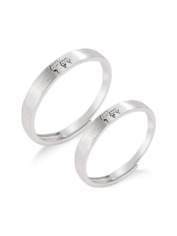 Cute Cat Matching Couple Rings S925 Sterling Silver Bands for Women Men