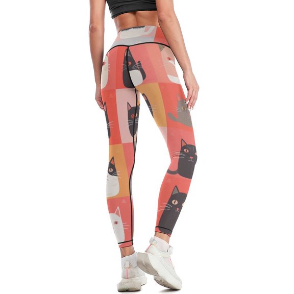 Cute Cat Meow High Waisted Leggings for Women Regular & Plus - No See Through Tummy Control Cycling Workout Yoga Pants without Pockets M