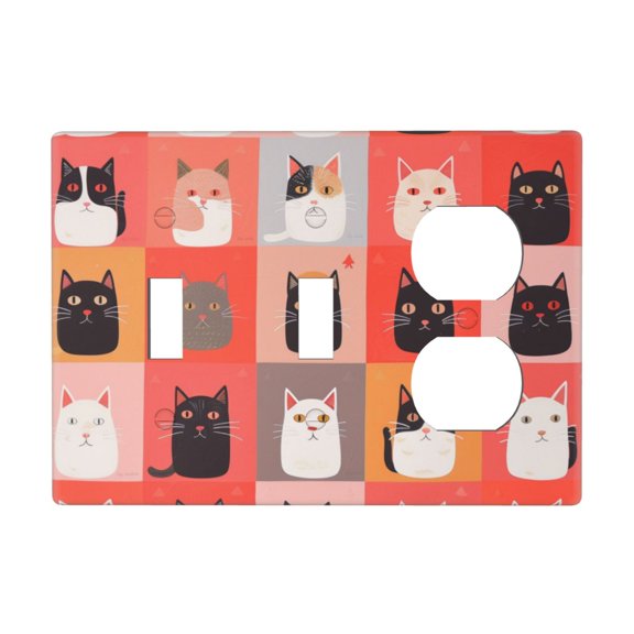 Cute Cat Meow Switch Cover Decorative Wall Plate 3-Gang 2-Toggle 1-Duplex Standard Size