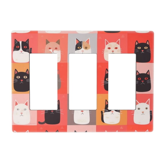 Cute Cat Meow Switch Cover Decorative Wall Plate 3-Gang Screwless Standard Size