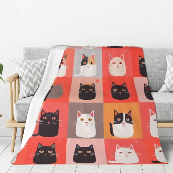 Cute Cat Meow Throw Blanket for Stylish Warm Winter Cabin Ultra-Soft Micro Fleece Blanket, Premium Microfiber, Silky Soft, Plush, Warm and Lightweight for Couch, Sofa, Bed - 50"X40"