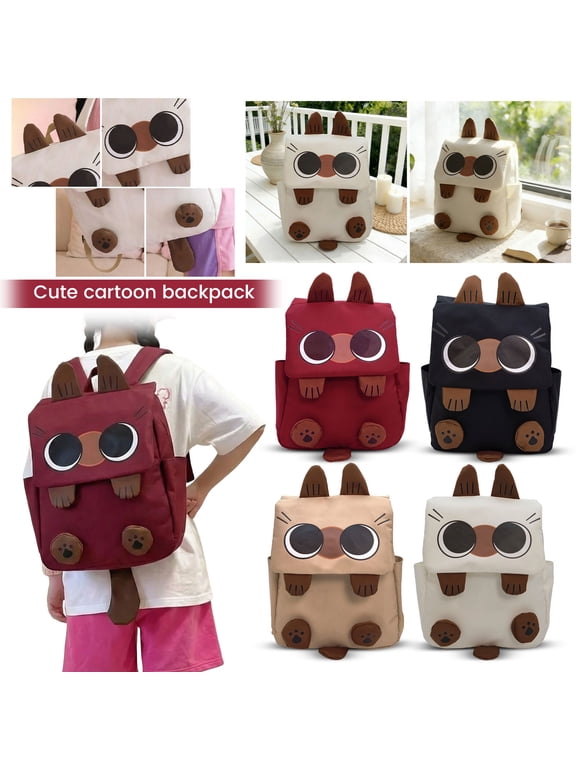 Cute Cat Mini Backpack Lightweight Khaki Polyester Daypack with 3D Ears, Durable Travel School Bag for Toddler Preschooler, Unique Cartoon Gift for Boys Girls