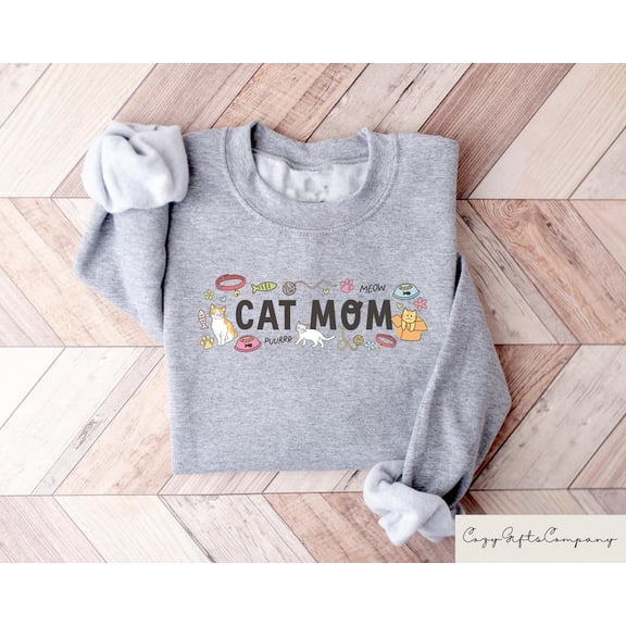 Cute Cat Mom Sweatshirt, Funny Mother’s Day T-shirt, Purrfect Cat Lover Gift, Trendy Fur Mama Crewneck