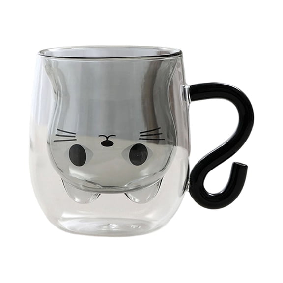 Cute Cat Mug, Double Wall Borosilicate Glass Coffee Cup - Heat Resistant Tea Mug with Handle, Gift for Women, Wife, Mum, Her, Teacher, Friend for Birthday, Christmas, Mother's Day