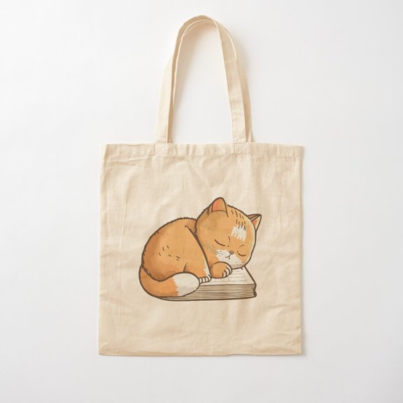 Cute Cat Napping On A Book Cotton Tote Bag Canvas Tote Bag, Family Gift For Mother, Her