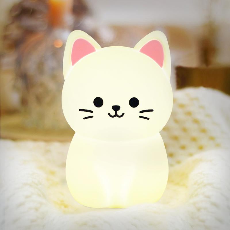 Cute Cat Night Light, Silicone Squishy Cat Lamp, Rechargeable Dimmable Animal Nightlight, Baby Night Light for Nursery Breastfeeding Bedroom Living Room