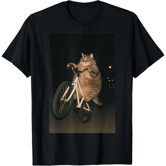 Cute Cat On Bike Animal Funny Meme Humor Design Gift For Parent Unisex T-Shirt, up to Size 5XL
