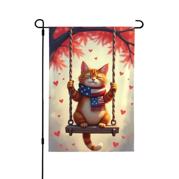 Cute Cat On Swing Garden Flag Double Sided 12x18 Inch Patriotic Outdoor Yard Flag Summer Spring Decorations Farmhouse Style