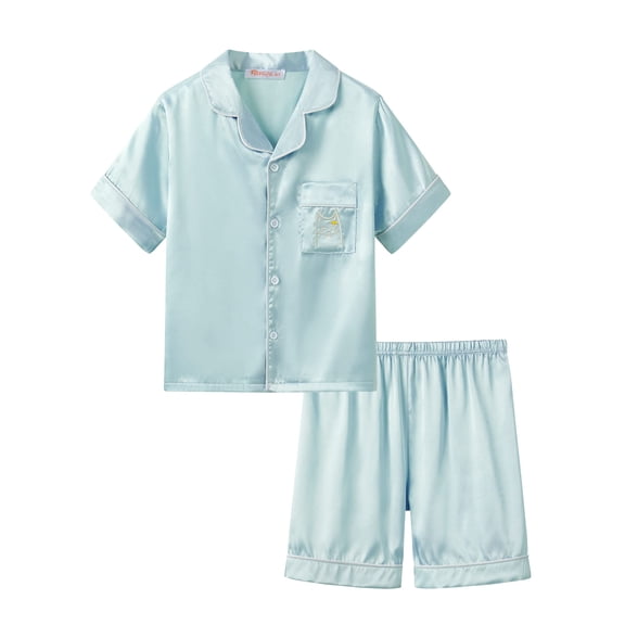 Topgal Cute Cat Pajamas for Girls – Satin Silky Short Sleeve Button Down PJ Set Size 10