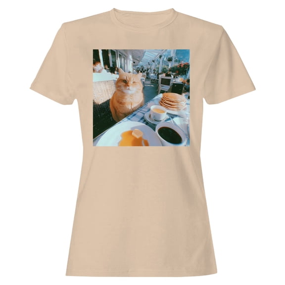 Cute Cat Pancake Cafe Scene Women's Natural T-shirt