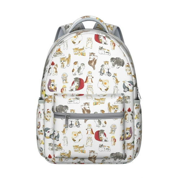Cute Cat Pattern Backpack for Women & Teens - Lightweight Waterproof School Bag for Work & Travel - Spacious Laptop Backpack with Side Pockets - Fashionable Floral Cat Design