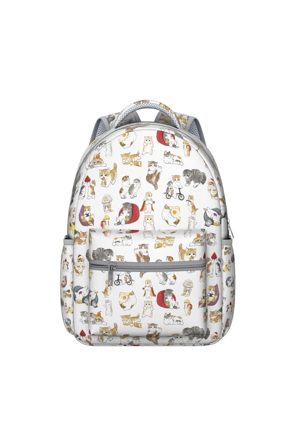 Cute Cat Pattern Backpack for Women & Teens - Lightweight Waterproof School Bag for Work & Travel - Spacious Laptop Backpack with Side Pockets - Fashionable Floral Cat Design