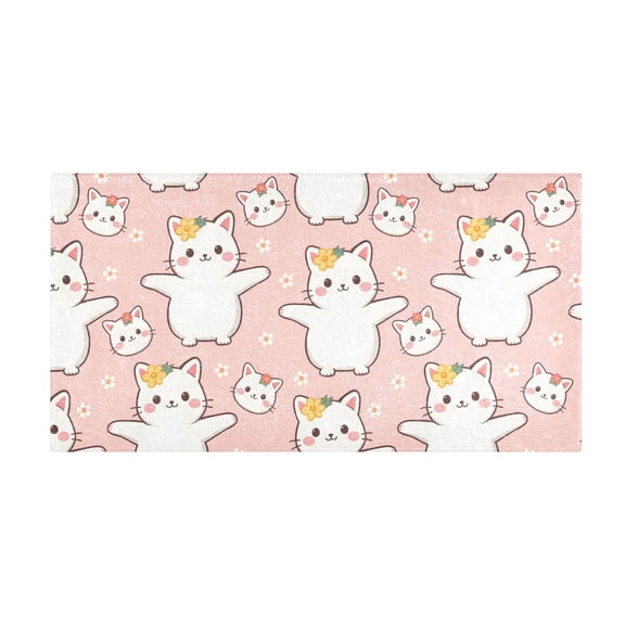 Cute Cat Pattern Bath Mat 39x20 Inch Soft Absorbent Non-Slip Plush Bathroom Rug for Floor