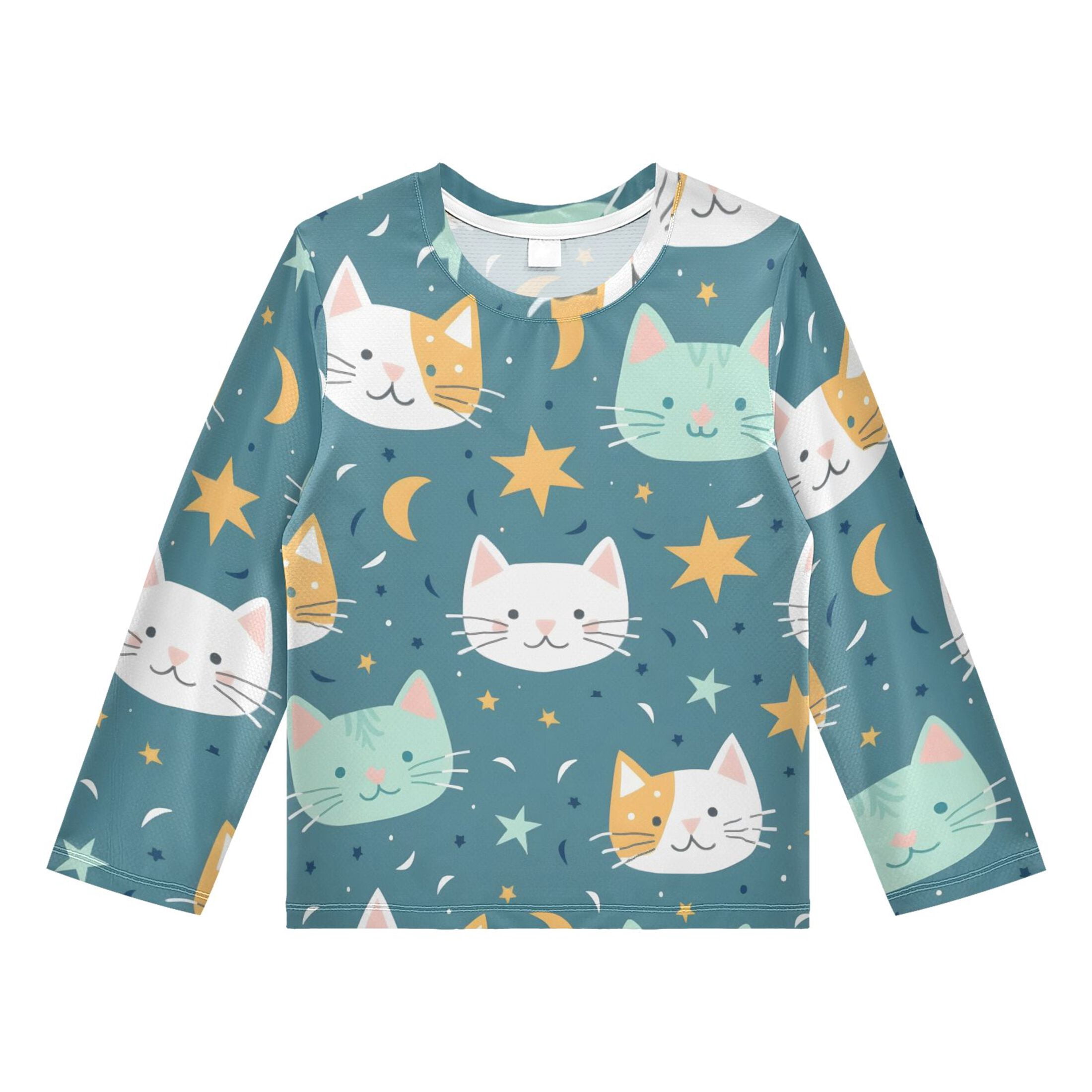 Cute Cat Pattern Boys' Rash Guard Shirts UPF 50 Plus Sun Protection ...