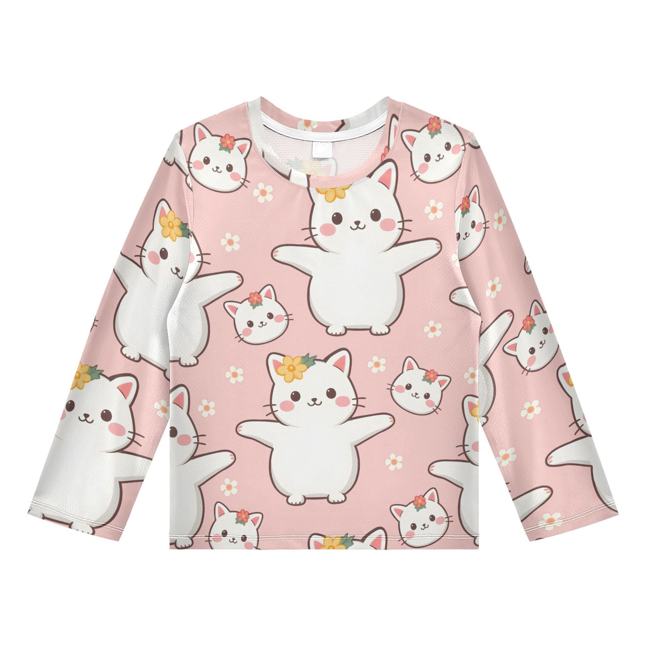 Cute Cat Pattern Boys' Rash Guard Shirts UPF 50 Plus Sun Protection ...