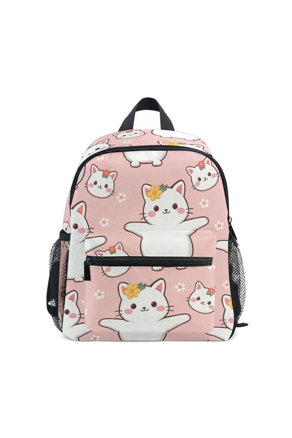 Cute Cat Pattern Mini Backpack Cute Small Backpack with Chest Strap and Whistle Ages 3-8