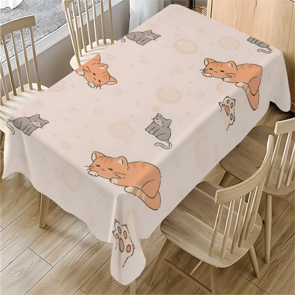 Cute Cat Pattern Rectangle Tablecloth 55x77.1 inches - Soft Polyester for Dining, Desk, Party, Outdoor Use