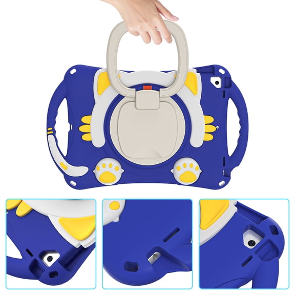 [Cute Cat Pattern] Shockproof Handle Case for Apple iPad 9.7-inch 6th/5th Generation /iPad Air 9.7" /iPad Air 2 9.7" /iPad Pro A1673 9.7 Inch, Cute Cover for Kids (Dark Blue)
