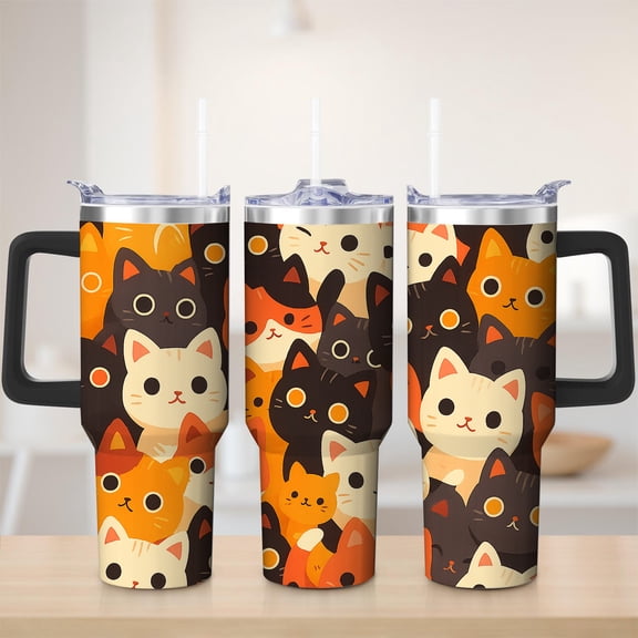 Cute Cat Pattern Stainless Steel Tumbler, 30oz