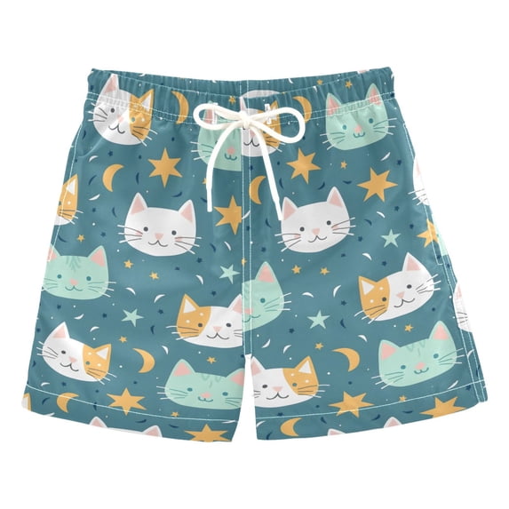 Cute Cat Pattern Swim Trunks Quick Dry Beach Pool Board Shorts Lightweight Stylish Print Sizes 2T to XL