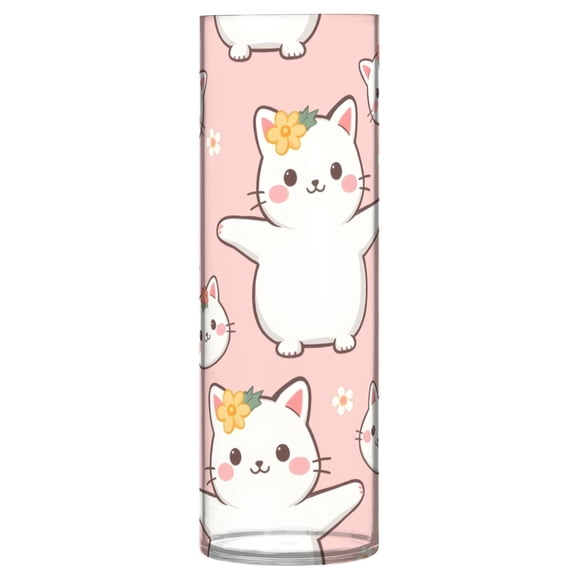 Cute Cat Pattern Vase Flower Vase Clear Unbreakable Plastic Tall Decorative 11.8in