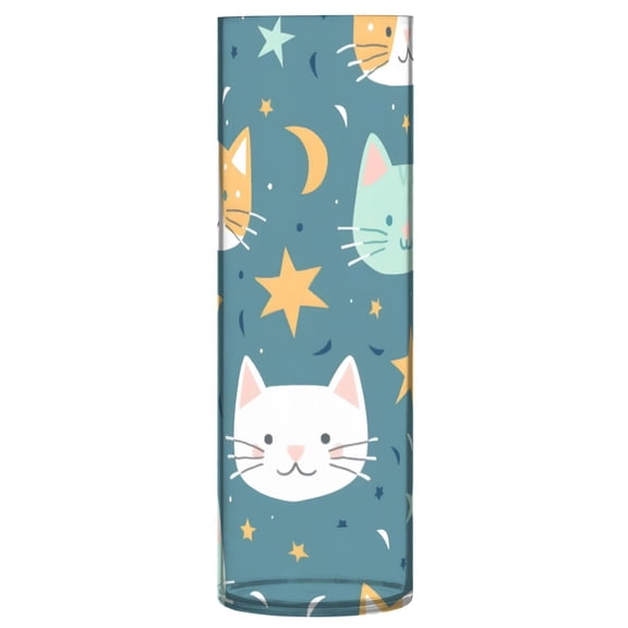 Cute Cat Pattern Vase Flower Vase Clear Unbreakable Plastic Tall Decorative 11.8in