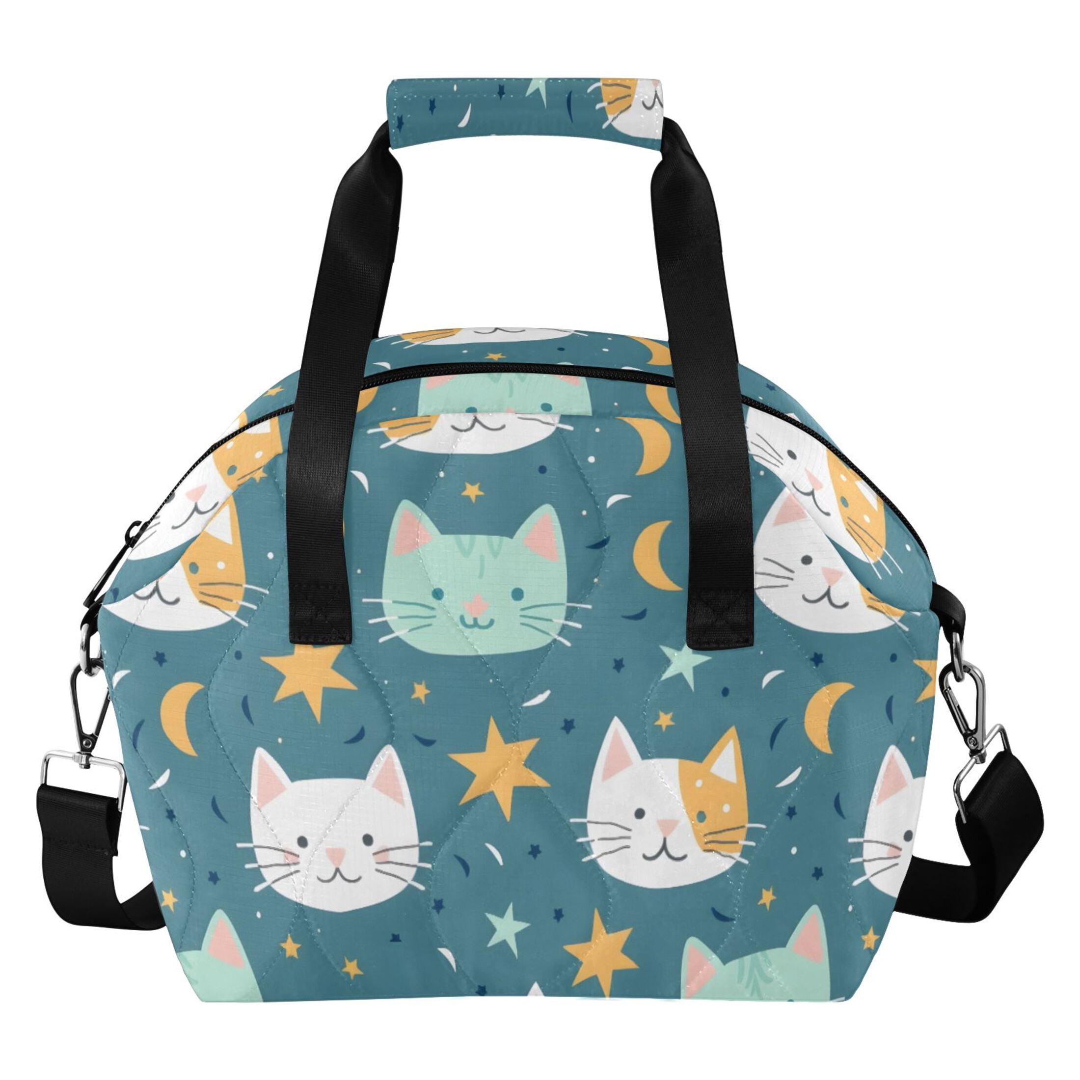 Cute Cat Pattern Women Lunch Bag Quilted Insulated Water Resistant Tote ...